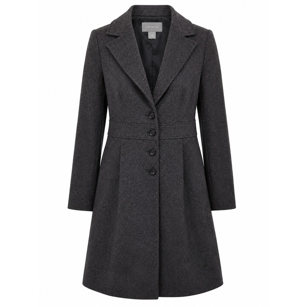 Ann Taylor Women's Charcoal Grey Wool Blend Tailored Mid-Length Peacoat Size 2